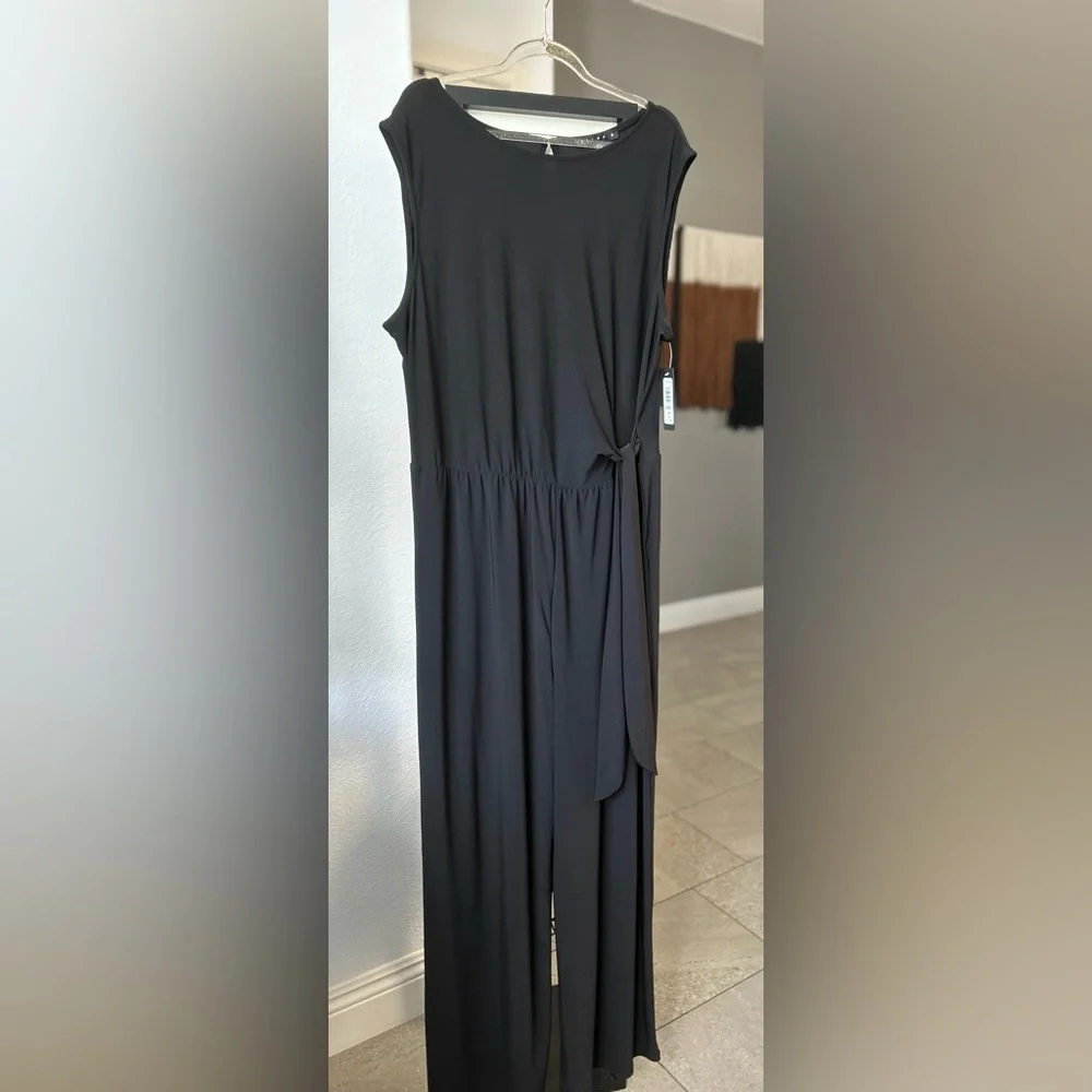 TIANA B Chic Black Sleeveless Jumpsuit Wide Leg Lightweight Side faux wrap tie - Picture 4 of 10